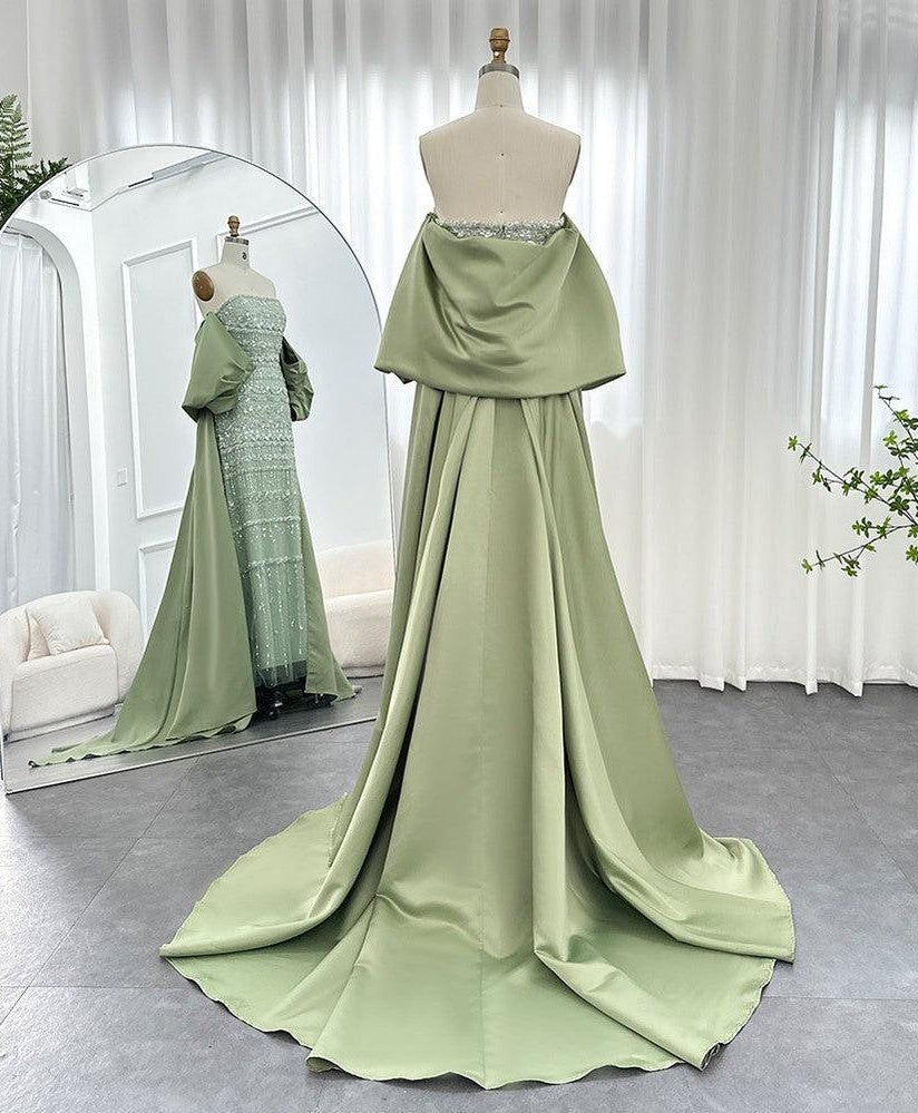 Vintage Glänzendes, perlenbesetztes, trägerloses Etuikleid im Cape-Design, langes Ballkleid, Abendkleid, DP6535