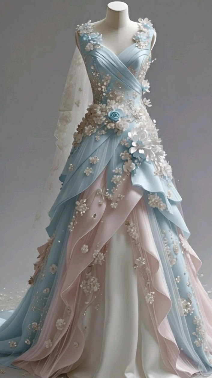 Fairy Blue Prom Dress Chiffon A-Line Long Evening Dress Sweet 16 Dress DM003