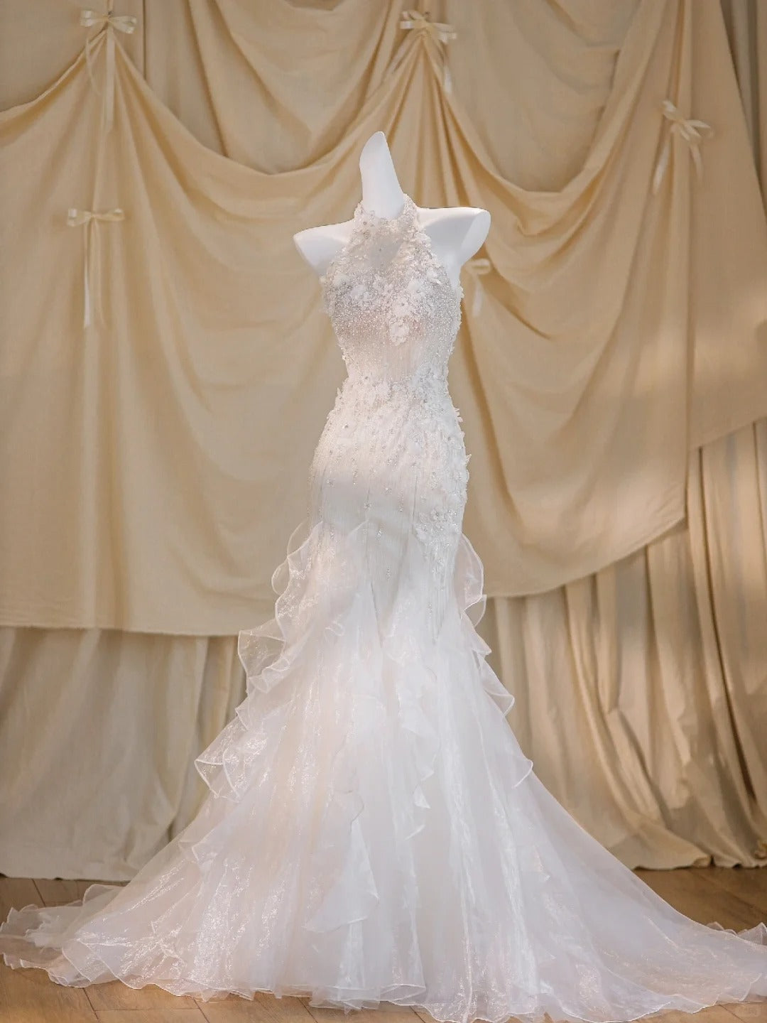 Elegant White wedding Dress Sheath Bridal Dress Halter Bridal Gown MD012
