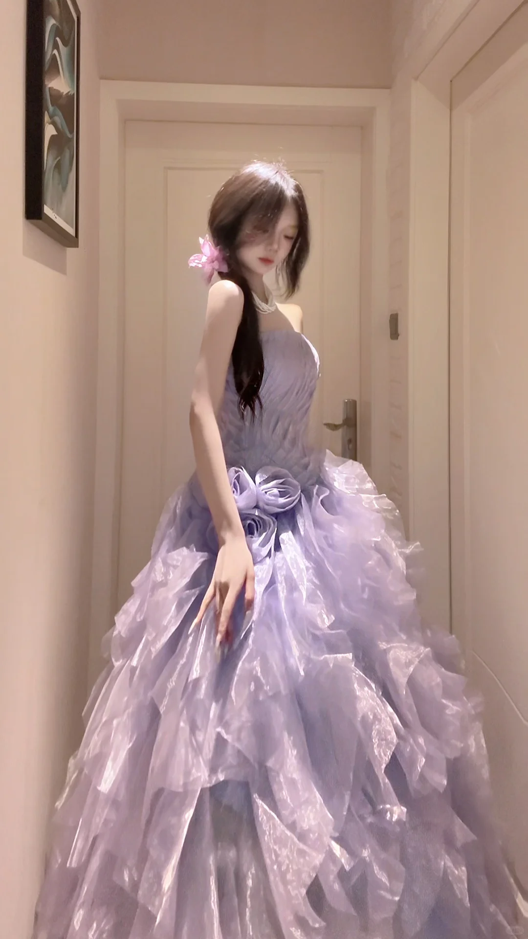 Elegant Purple Strapless Evening Dress Ball gown Tulle Prom Dress MD019