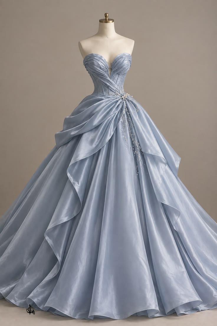 Elegant Blue Satin Sweetheart Long Evening Dress Ball Gown Prom Dress MD032