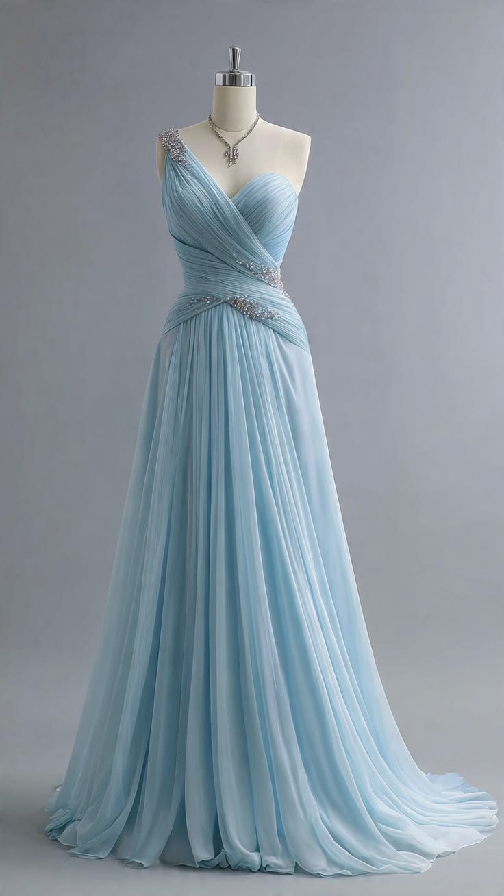 Elegant Blue One-the-Shoulder Prom Dress Tulle Evening Dress A-line Party Dress , MD068