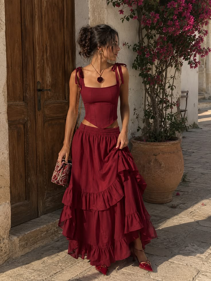 Beautiful Red Prom Dress Square Neck Evening Dress Ruffled A-line Party Dress , MD082
