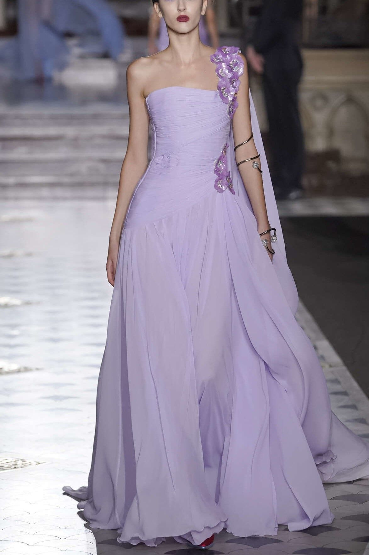 Elegant One-the-Shoulder Purple A-line Prom Dress Tulle Sequin Evening Dress MD083