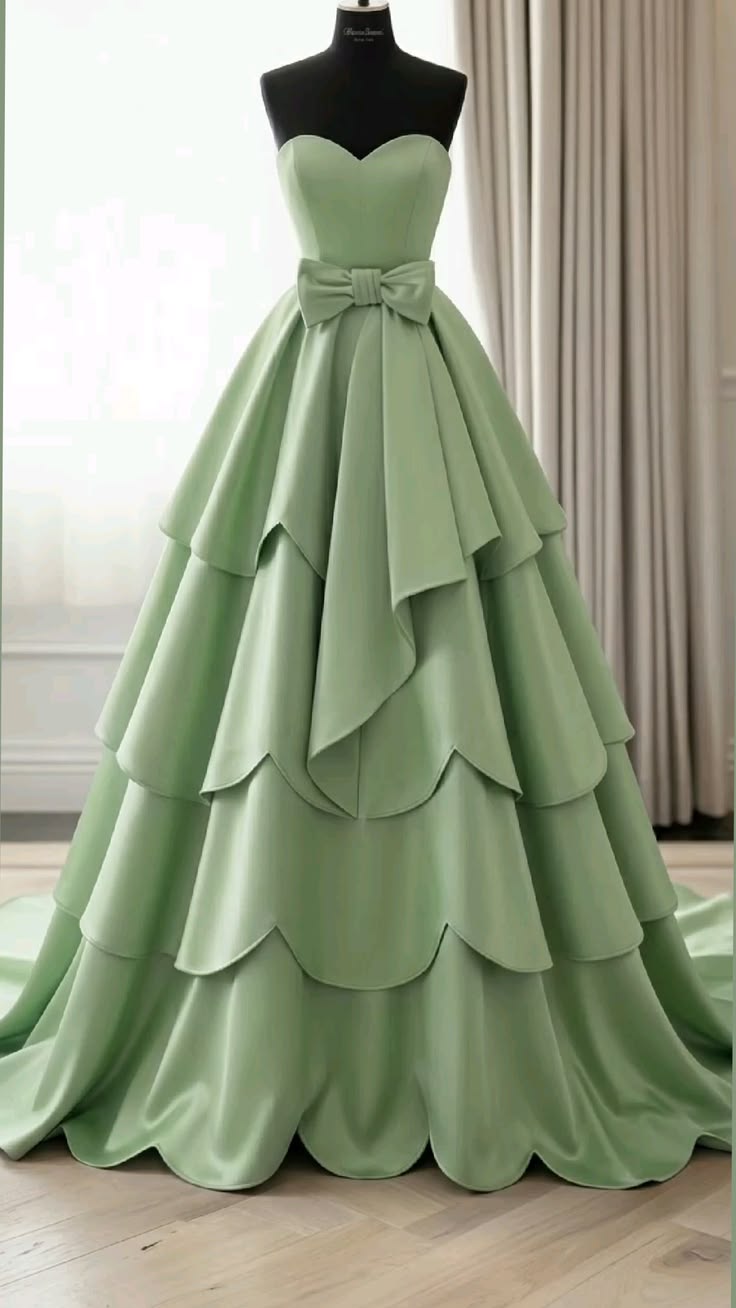 Etheareal Sweetheart Green A-line Prom Dress Ruffled Satin Evening Dress MD122