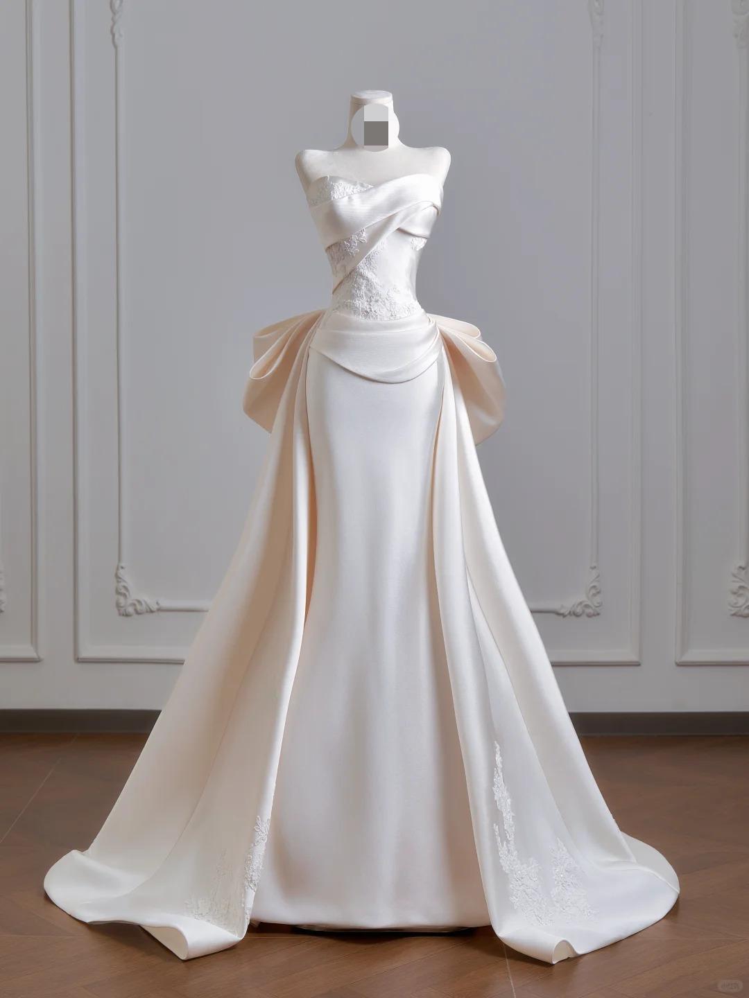 Ethereal Sheath White Long Wedding Dress Sweetheart Satin Prom Dress MD132