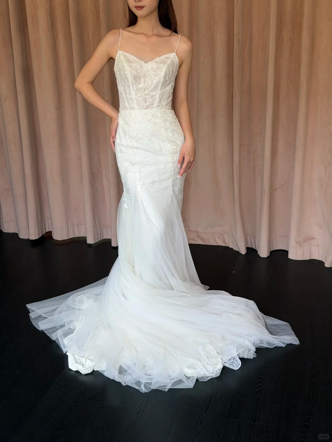 Elegant Sheath White Long Wedding Dress Spaghetti Straps Lace Prom Dress MD141