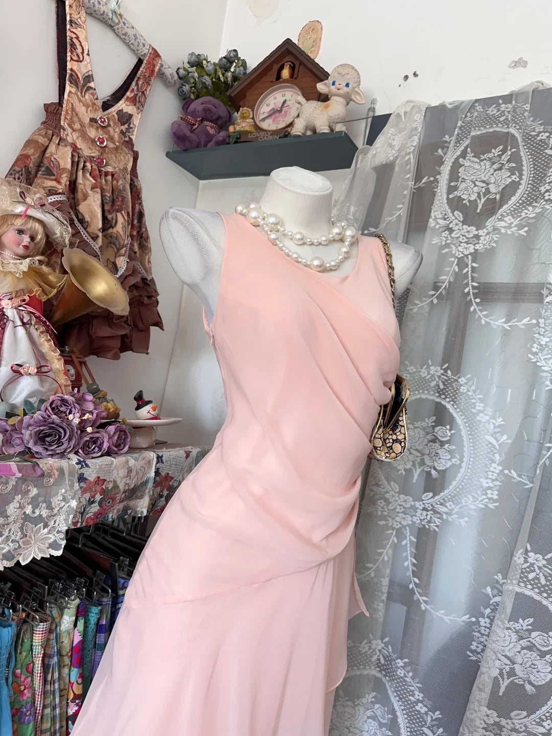 Elegant Round Neck Pink Prom Dress Sheath Tulle Evening Dress MD153