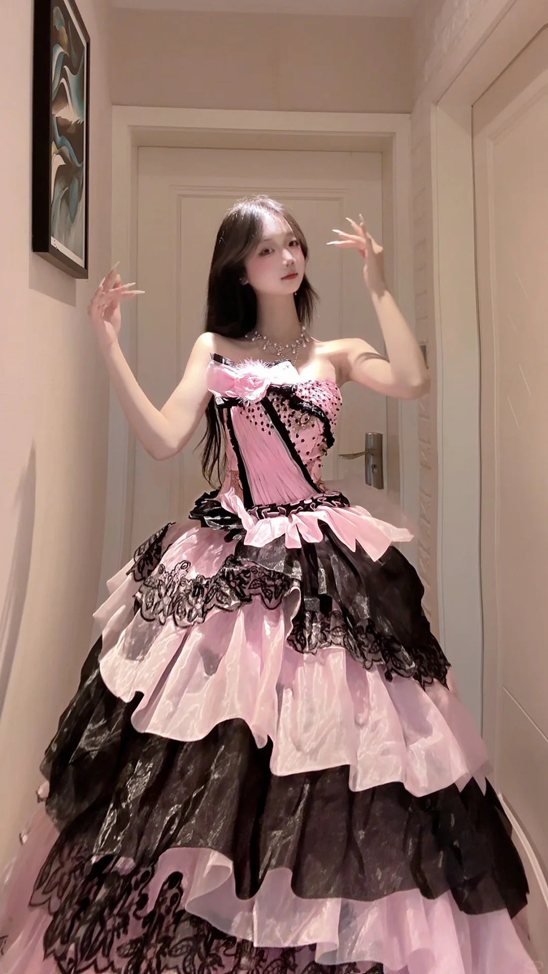 Elegant Ball Gown Pink Long Evening Dress Off-the-Shoulder Lace Prom Dress MD157