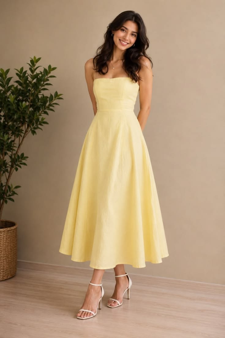 Elegant A-line Long Evening Dress Spaghetti Straps Satin Yellow Prom Dress MD174