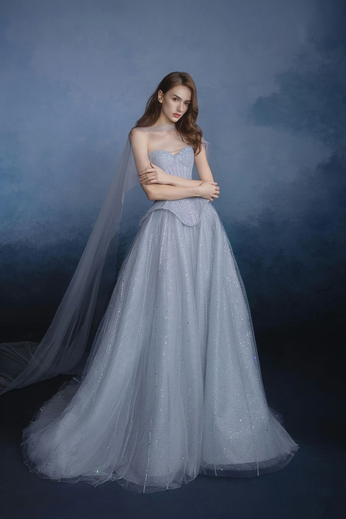 Elegant A-line Blue Sweetheart Long Evening Dress Tulle Prom Dress MD204