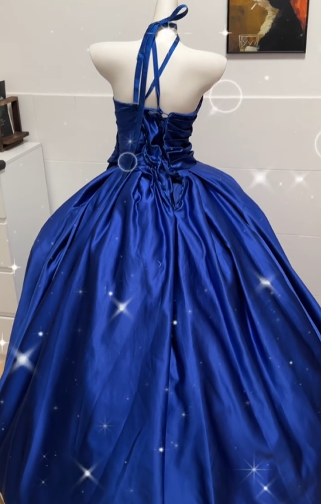 Elegant Ball Gown Blue Sweetheart Long Evening Dress Satin Prom Dress MD231