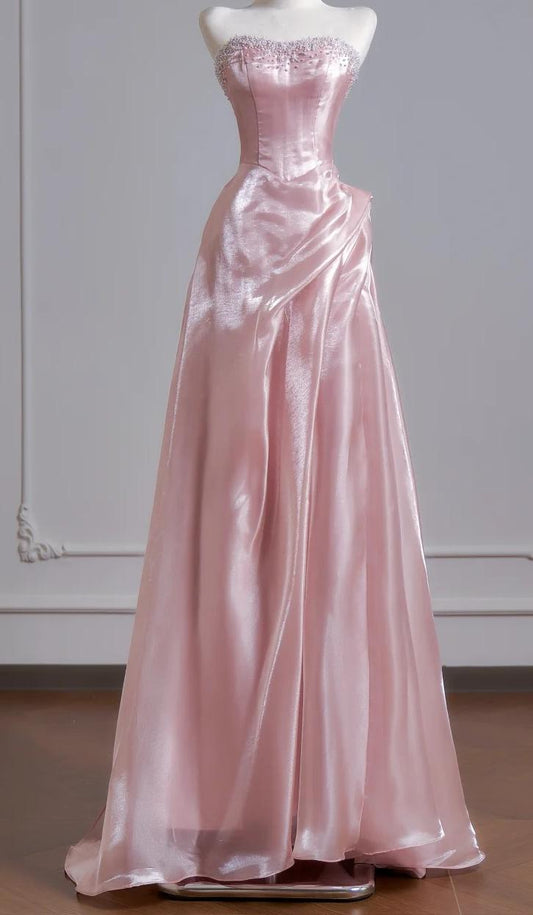 Ethereal A-line Pink Off-the-Shoulder Long Evening Dress Organza Prom Dress MD251