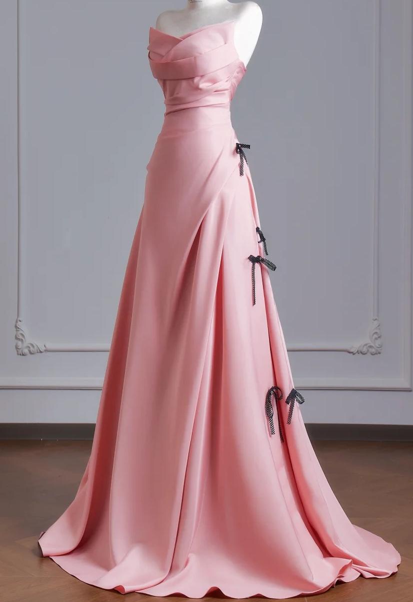 Ethereal A-line Pink Off-the-Shoulder Long Evening Dress Satin Prom Dress MD252