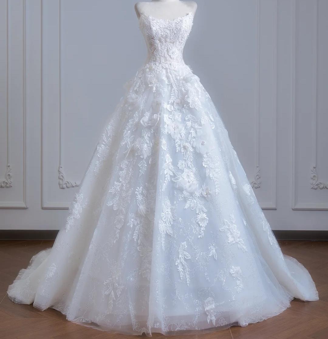 Elegant Ball Gown Long Wedding Dress Off-the-Shoulder Lace White Prom Dress MD256
