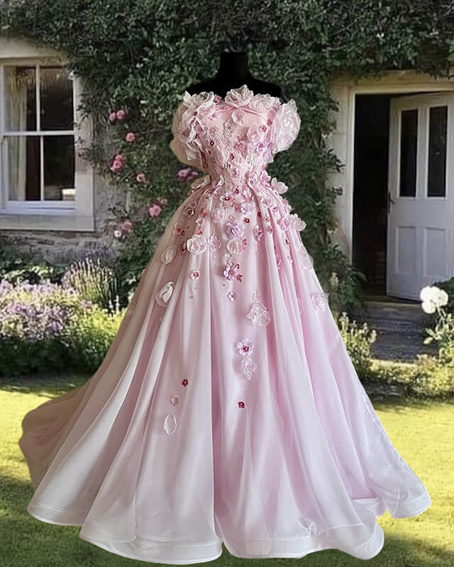Elegant A-line Off-the-Shoulder Green Long Evening Dress 3D fabric flower Satin Prom Dress MD260
