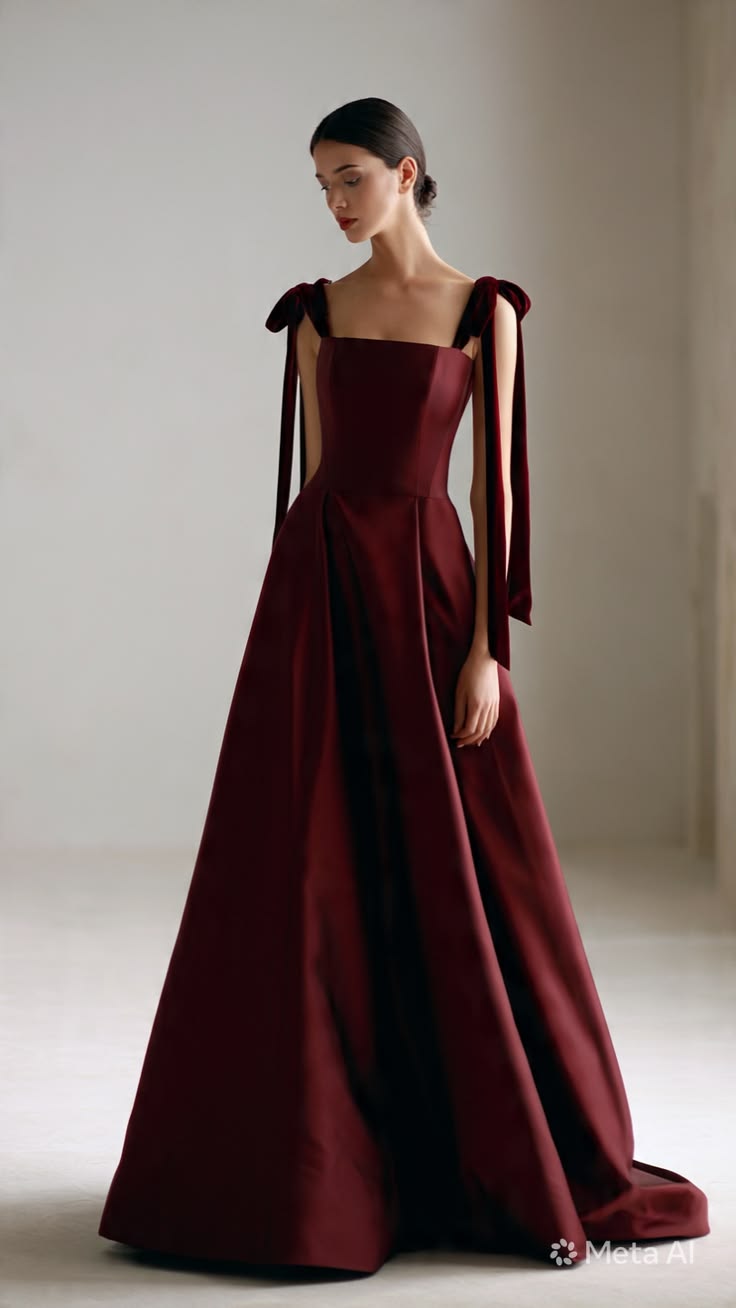 Elegant A-line Spaghetti Straps Red Long Evening Dress Satin Prom Dress MD300