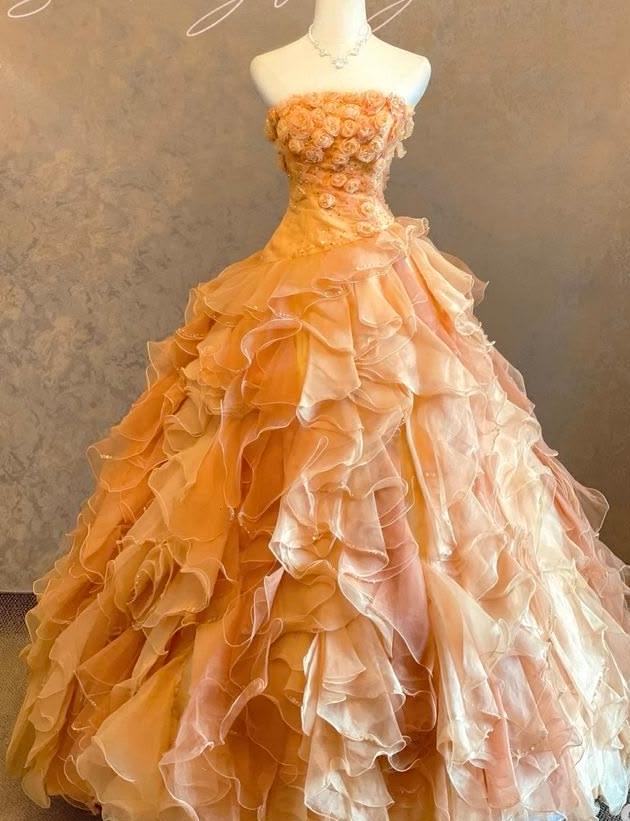 Ethereal Ball Gown Off-the-Shoulder Orange Long Evening Dress Ruffled Tulle Prom Dress MD315