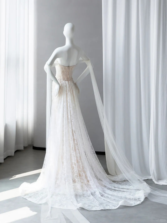 Elegant Mermaid Sweetheart Long Wedding Dress Beaded Lace White Prom Dress MD339