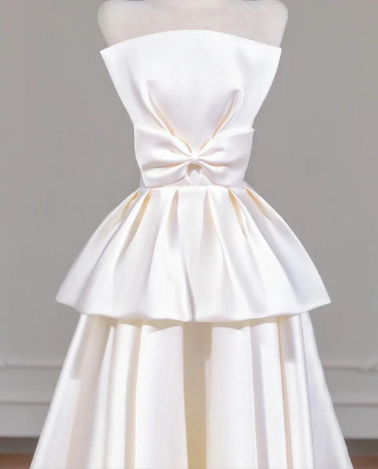 Elegant A-line Off-the-Shoulder Long Wedding Dress Satin White Prom Dress MD341