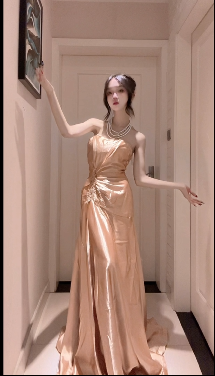 Elegant Sheath Off-the-Shoulder Gold Long Evening Dress Satin Prom Dress MD346