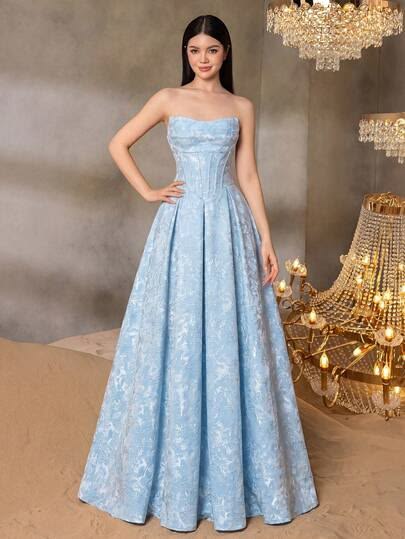 Beautiful A-line Off-the-Shoulder Blue Evening Dress Satin Prom Dress MD357