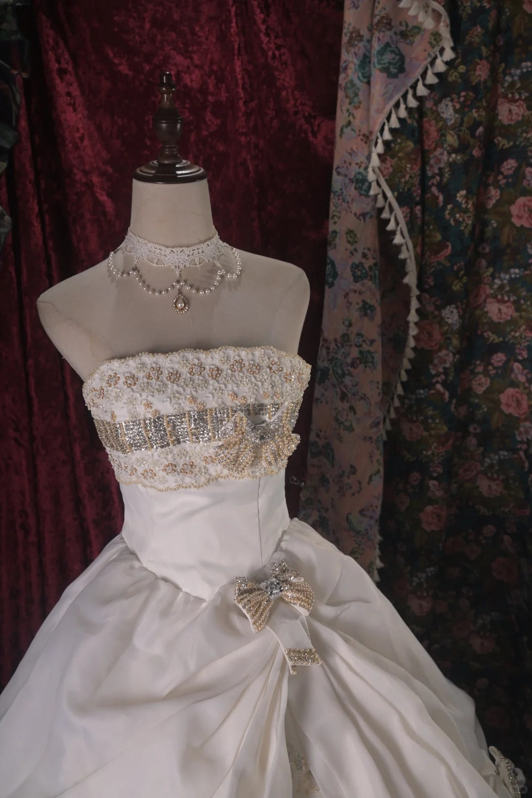 Elegant A-line Off-the-Shoulder Long Wedding Dress Beaded Cascade Satin White Prom Dress MD387