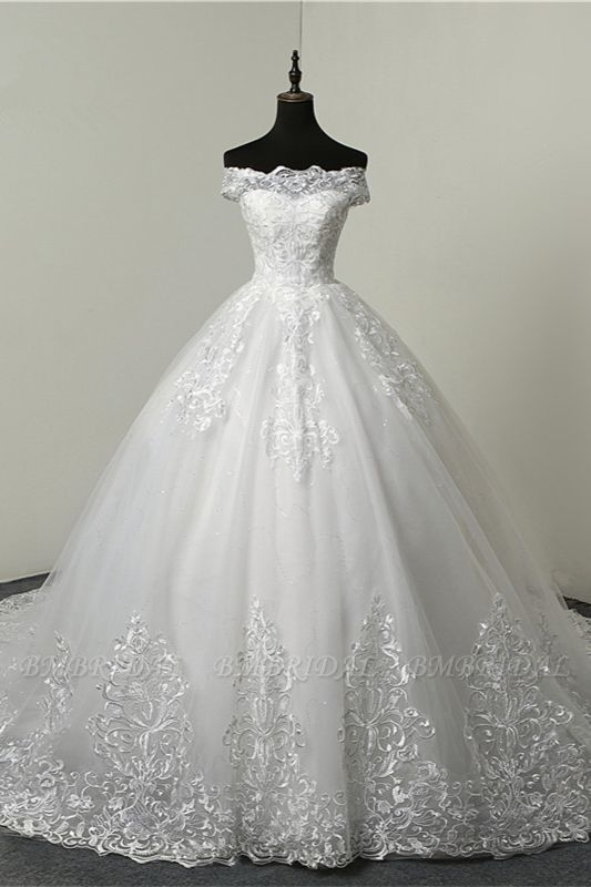 Elegant A-line Strapless Neck Long Wedding Dress Lace White Prom Dress MD399
