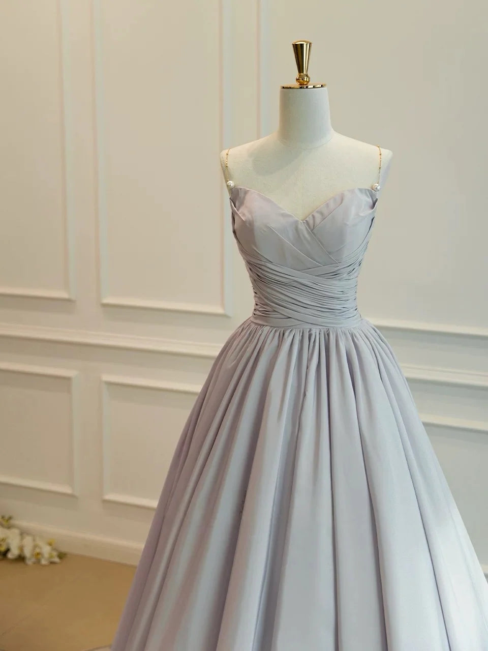 A-Line V Neck Taffeta Champagne Long Prom Dress, Champagne Long Formal Dress MD429