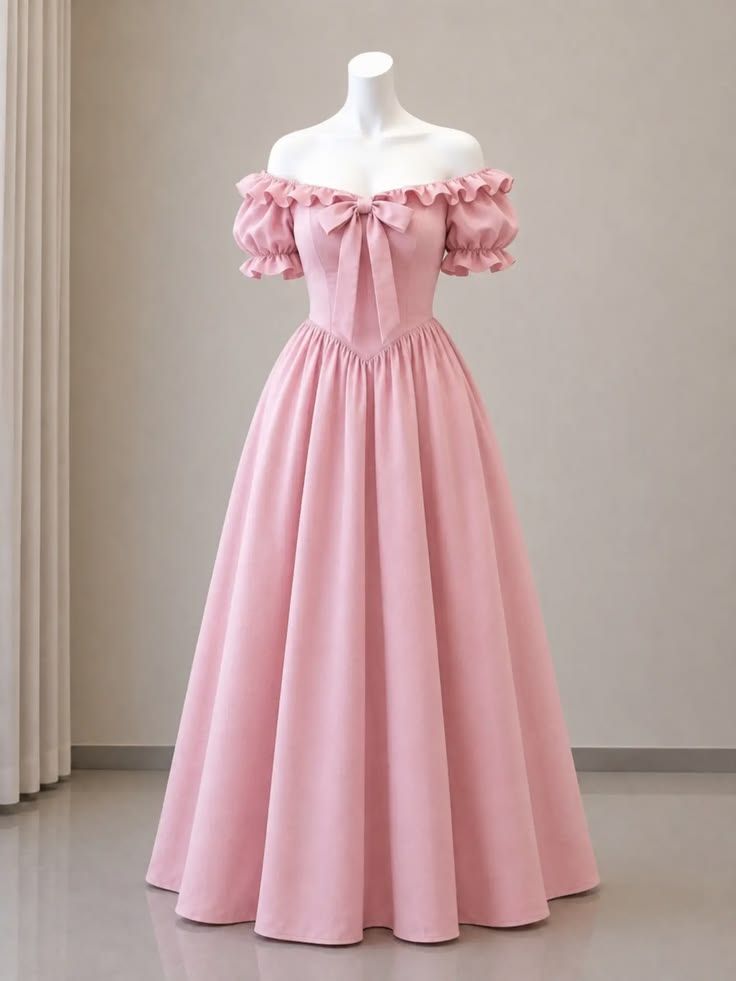 Elegant A-line Off-the-Shoulder Pink Evening Dress Satin Prom Dress MD452