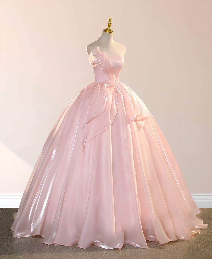 Elegant A-line Off-the-Shoulder Pink Evening Dress Pleated Organza Prom Dress MD453