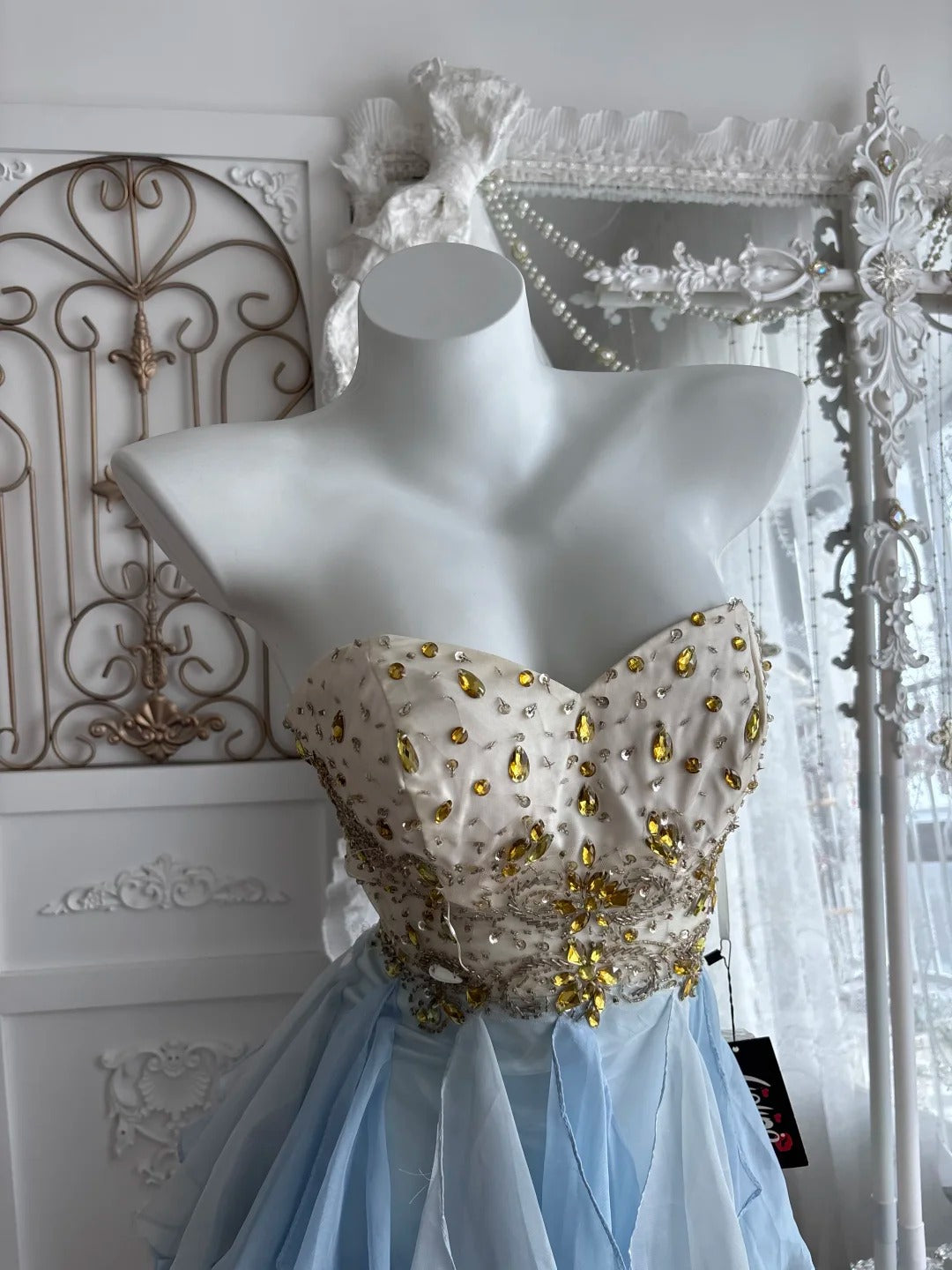 Elegant Sheath Sweetheart Blue Evening Dress Cascade Pleated Tulle Prom Dress MD468