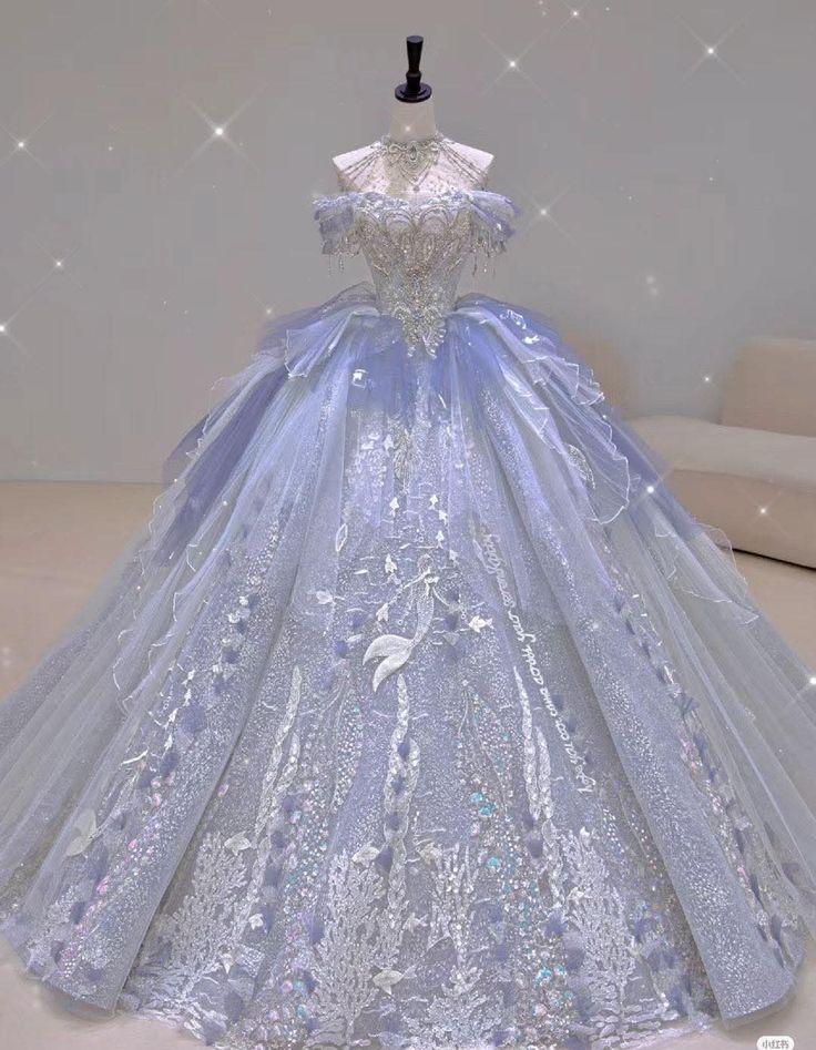 Elegant Ball Gown Off-the-Shoulder Blue Evening Dress Beaded Embroidered Satin Prom Dress MD521