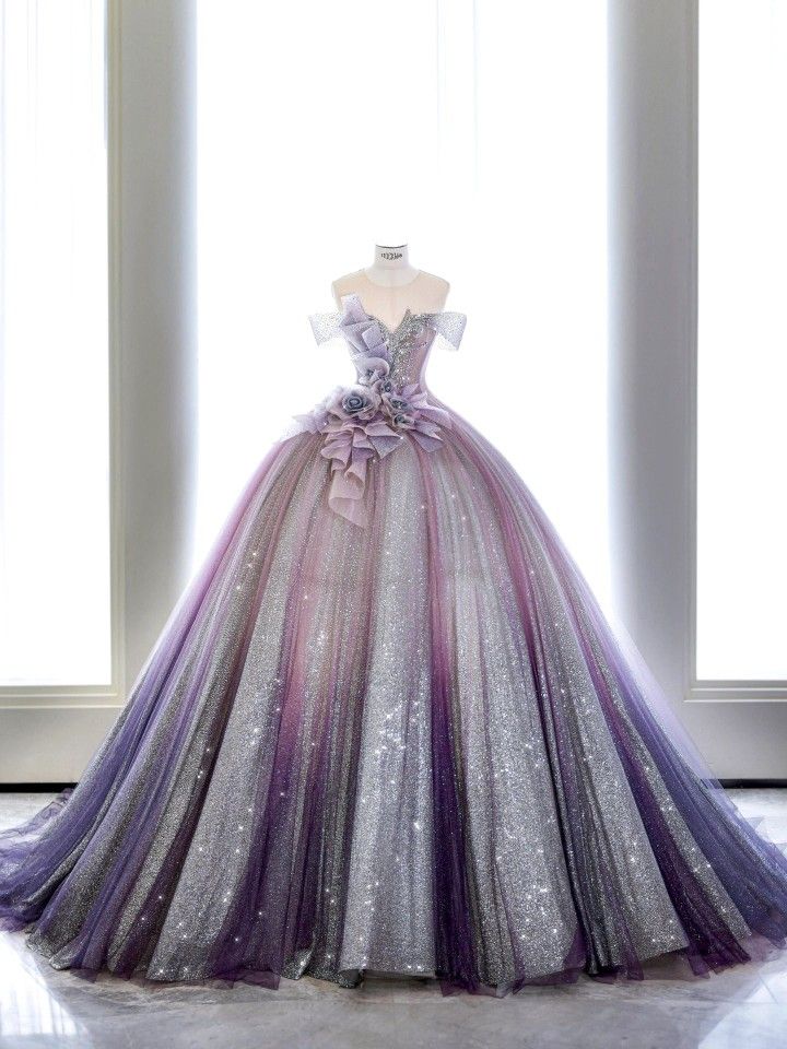 Elegant Ball Gown Sweetheart Purple Evening Dress 3D floral appliqués Tulle Prom Dress MD522