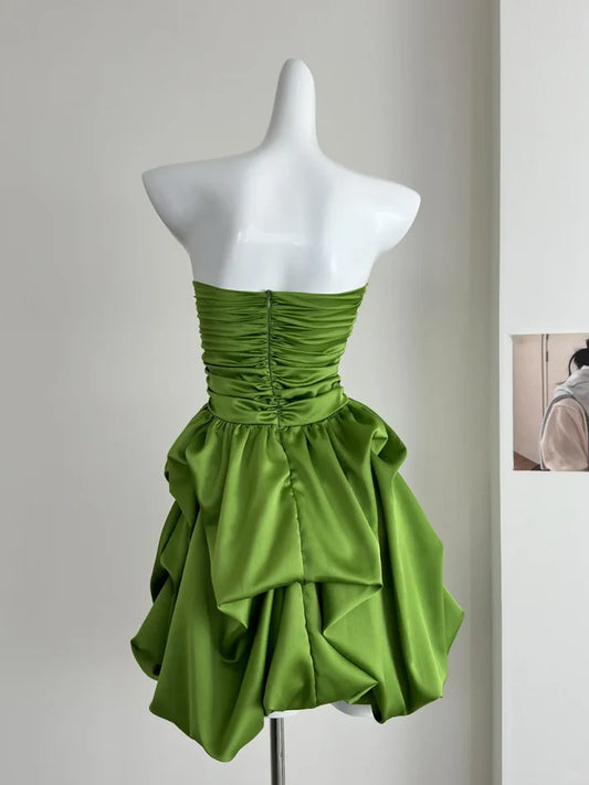 Simple Green Strapless Ruffled Hem Design A-line Mini Party Dress Homecoming Dress DP6030