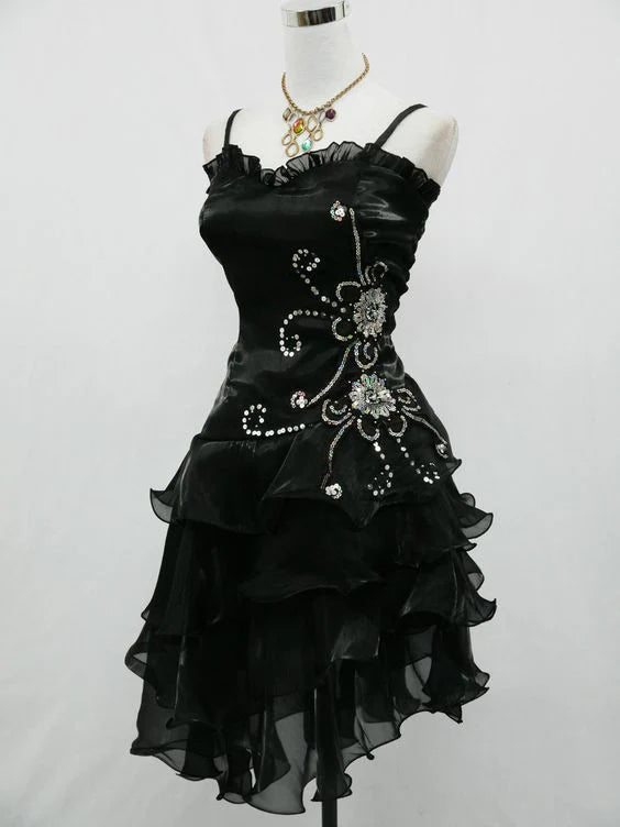 Vintage Shiny Beaded Spaghetti Strap A-Line Short Party Dress Cocktail Dress Homecoming Dress DP6468