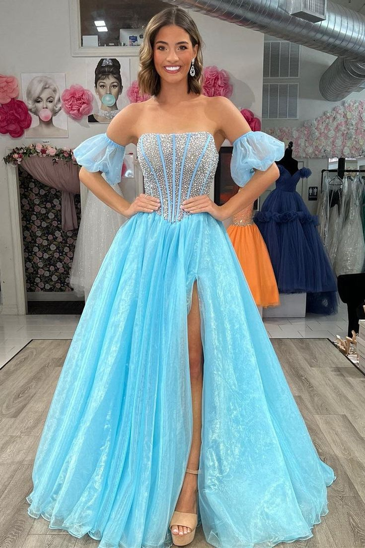 Robe de bal en organza sans bretelles, coupe trapèze, blush, DP080