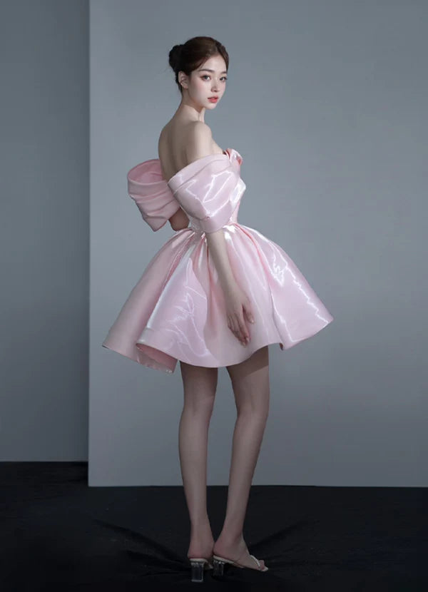 Cute Pink Off-the-shoulder Short A-Line Party Dress Cocktail Dress Homecoming Dress DP6492
