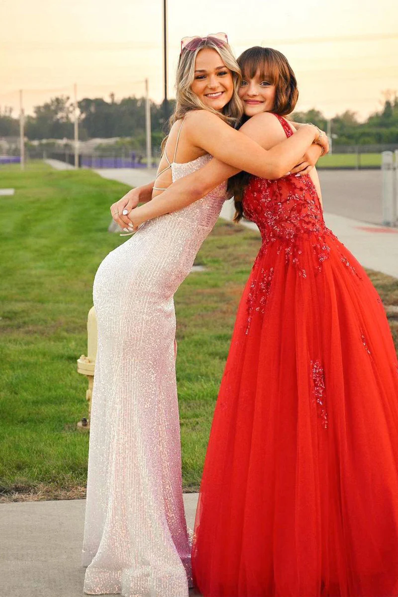 Robe de bal sirène blanche à paillettes scintillantes, DP0191