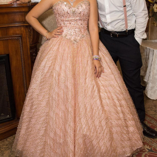 Vintage Pink Sequin Sweet 16 Quinceanera A-Line Strapless Floor-length Prom Dress Birthday Dress Evening Dress Ball Gown DP6636