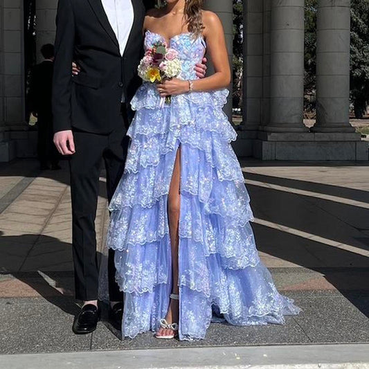 Robe de bal trapèze vintage à paillettes brillantes, bretelles spaghetti, robe de soirée longue à volants, DP6647