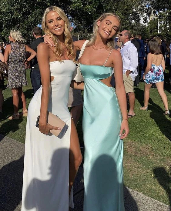 Vintage Aqua Spaghetti Strap Mermaid Satin Prom Dress Party Dress Evening Dress DP6482