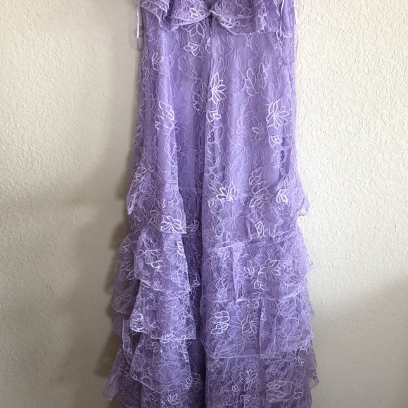 Vintage Lilac A-Line Lace Tiered Prom Dress Party Dress Evening Dress DP6478