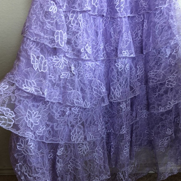 Vintage Lilac A-Line Lace Tiered Ruffled Flutter Sleeves Prom Dress Party Dress Evening Dress DP6478