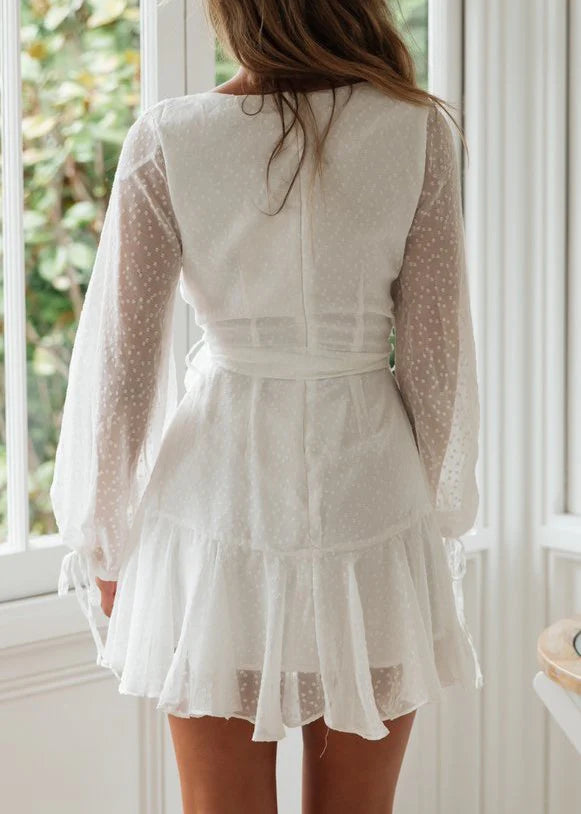 Vintage White V-neck Short A-Line Party Dress Cocktail Dress Homecoming Dress DP6473