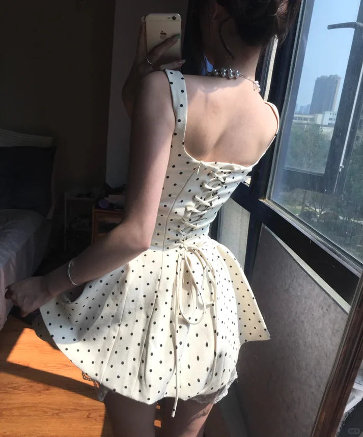 Vintage Polka Dot A-Linie Schnürung Kurzes Partykleid Cocktailkleid Homecoming Kleid DP6517
