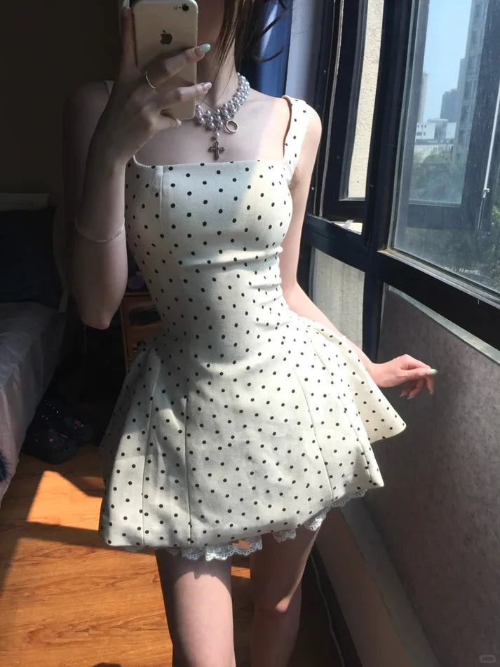 Vintage Polka Dot A-Linie Schnürung Kurzes Partykleid Cocktailkleid Homecoming Kleid DP6517