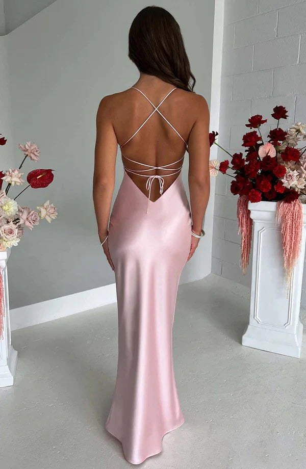Elegant Pink Satin Mermaid Prom Dress Party Dress Evening Dress DP6471