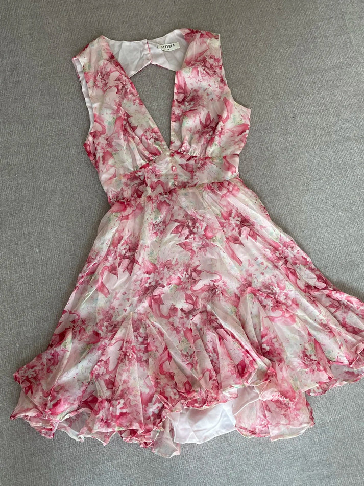 Cute Pink Floral Backless Design A-line Party Dress Homecoming Dress DP6102