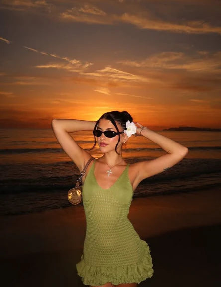 Cute Olive Green V-neck Sheath Knitted Homecoming Dress Party Dress DP6157